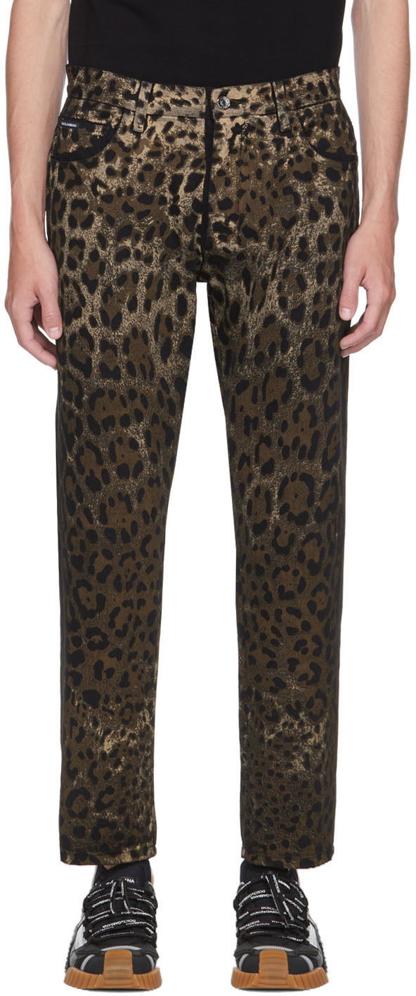 Дънки Dolce & Gabbana Dolce & Gabbana Leopard Print Jeans Кафяво | GYJDAD G8EI1