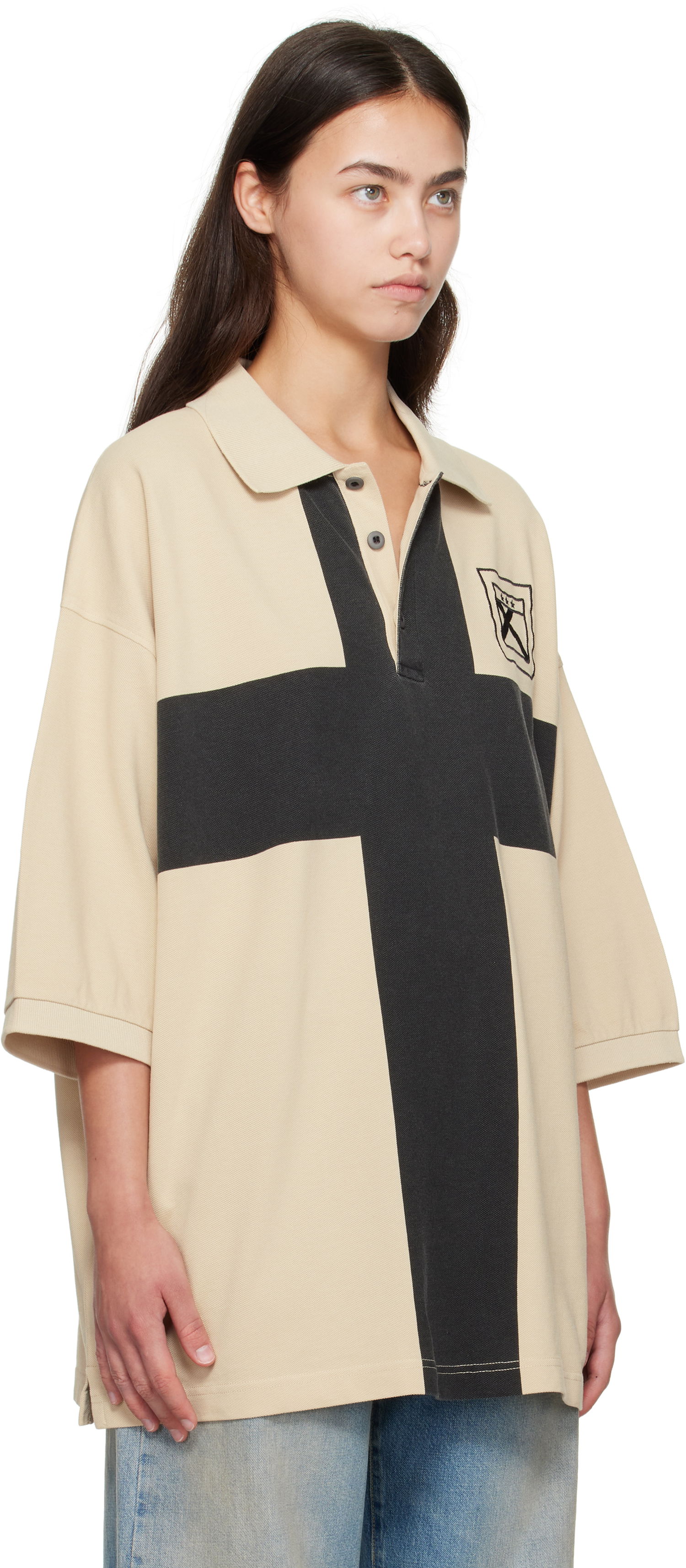 Поло тениска 032C 032c Fainting Cross Oversized Polo Бежово | F25-URC-0459-550-W, 1