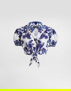 Dolce & Gabbana Majolica-print Cropped Tie-Front Poplin Shirt