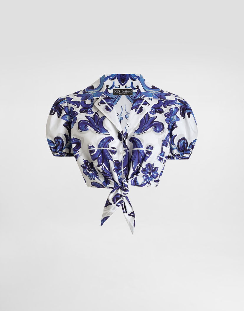 Риза Dolce & Gabbana Dolce & Gabbana Majolica-print Cropped Tie-Front Poplin Shirt Многоцветен | I5655WFI5JPHB5DQ