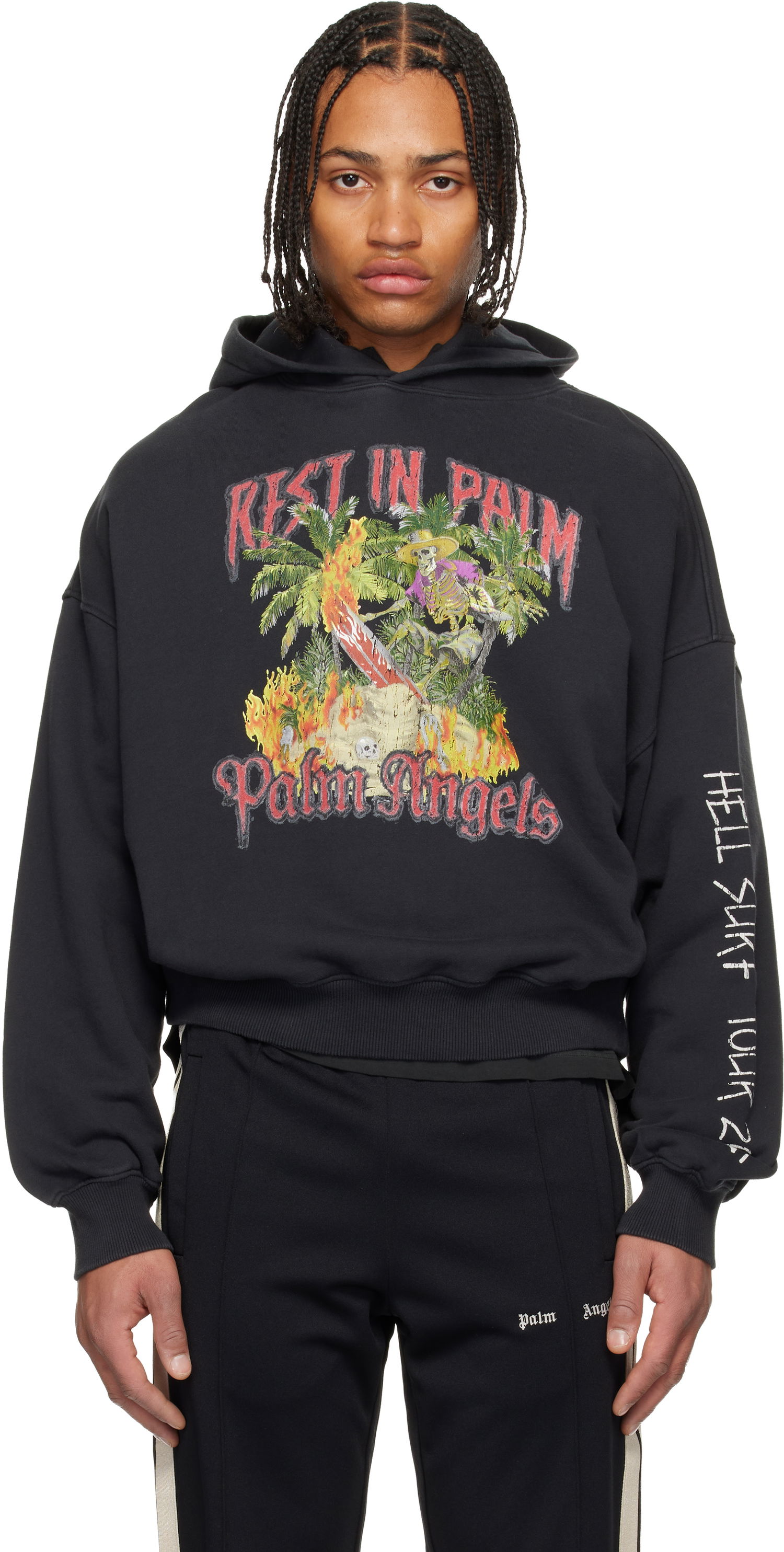 Суитчър Palm Angels 'Rest In Palm' Hell Surf Tour 23 Loose Hoodie Черно | PMBB17IF25FLE0011084, 0