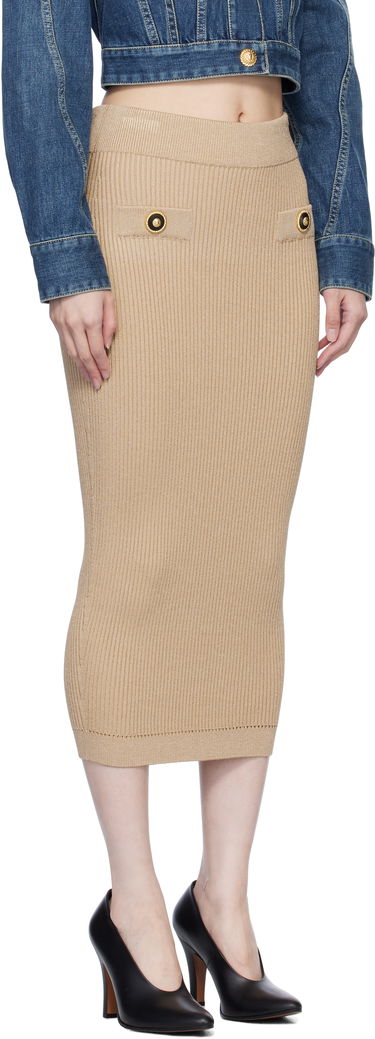 Пола Balmain Ribbed Knit Midi Skirt Бежово | EF1LD022KI10, 1