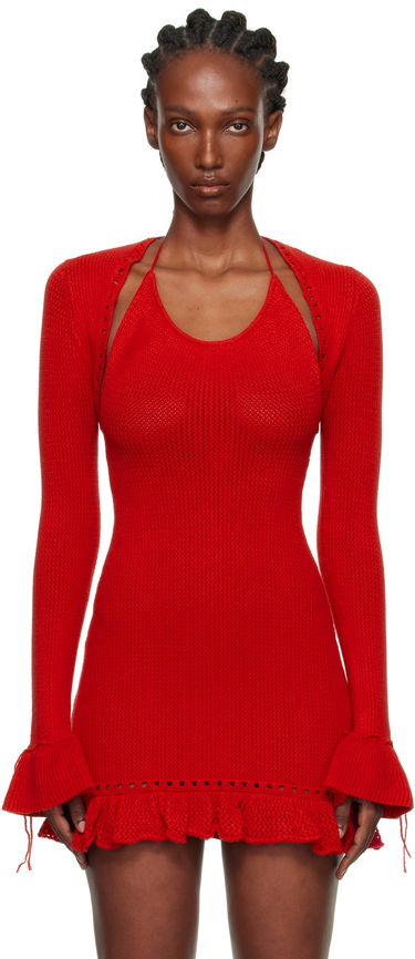 Пуловер GUIZIO Guizio Crochet Ruffle Sleeve Bolero Cardigan Червено | P25705S019, 0