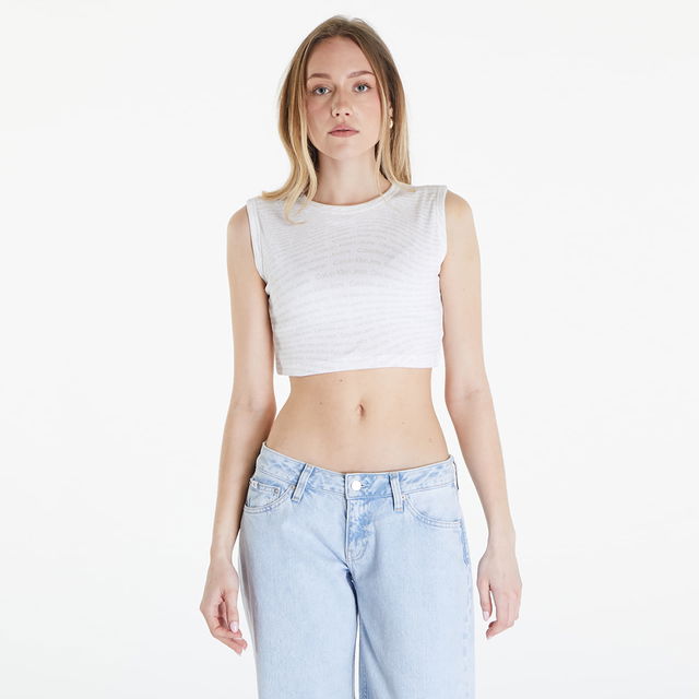 Top Jeans Cropped Tank Top Warp Logo White