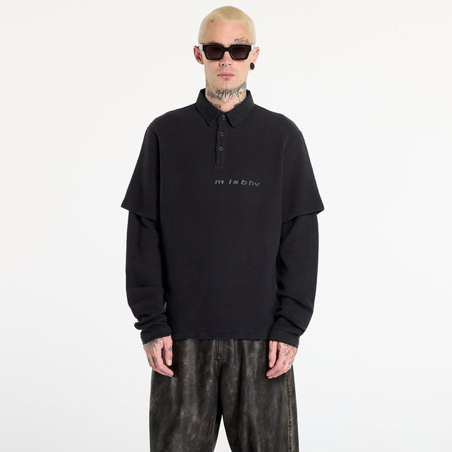 Waffle-Knit Layered Polo Longsleeve
