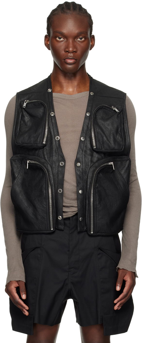 Жилетка Rick Owens Black Porterville Leather Cargo Vest Черно | RU02D6767 LBA, 0