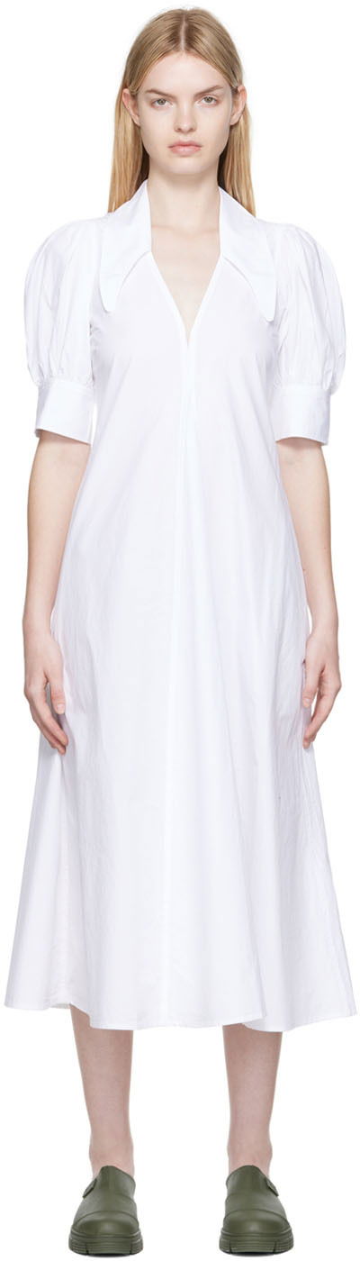 Pокля GANNI GANNI Organic Cotton Midi Dress Бяло | F7127, 0