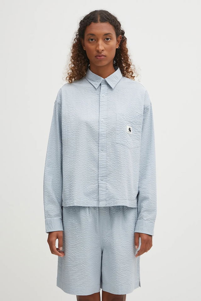 WIP Toland Relaxed Seersucker Long Sleeve Shirt with Classic Collar