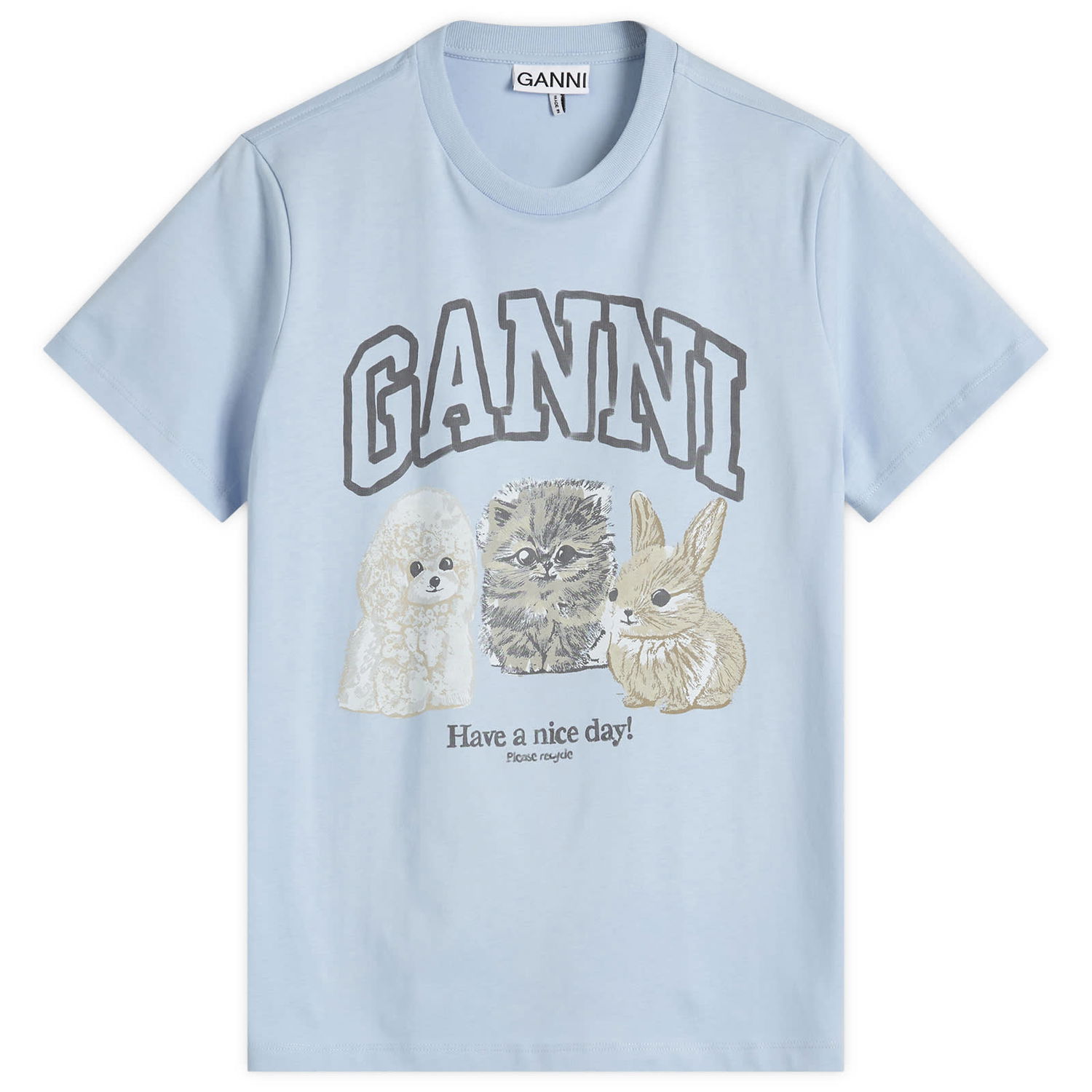 Тениска GANNI GANNI Women's Relaxed T-Shirt with Animal Print Синьо | T4278-570, 1