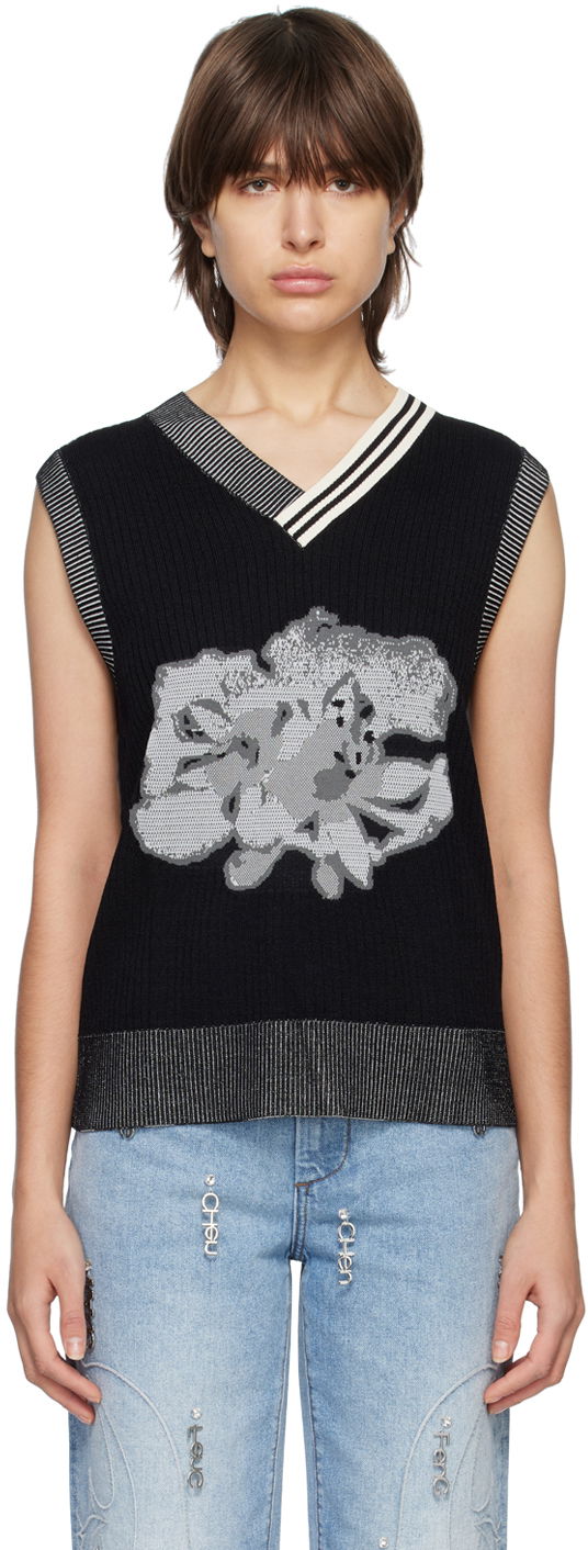 Пуловер Feng Chen Wang Feng Chen Wang Floral Sleeveless Vest Черно | FUS15KT07, 0