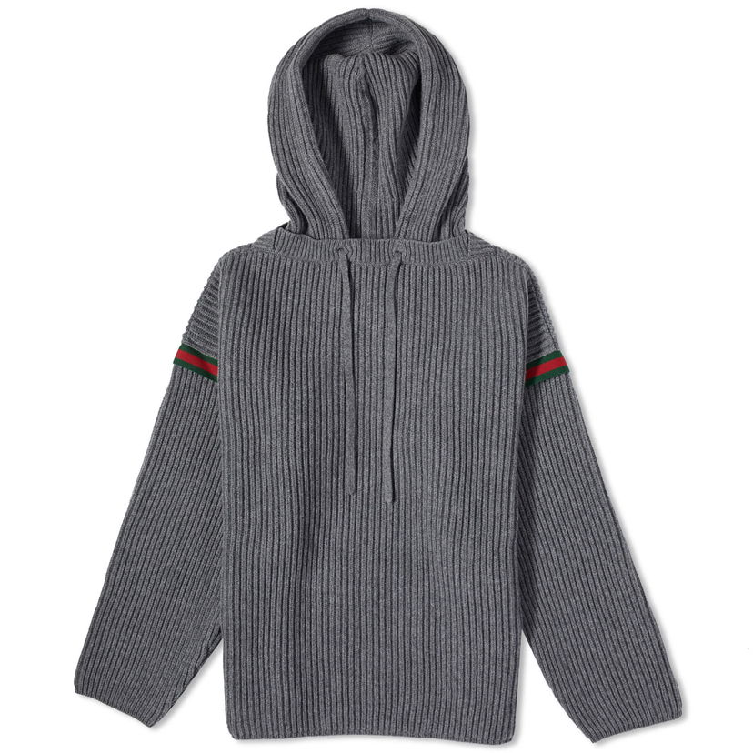 Суитчър Gucci Tape Logo Knit Hoodie Сиво | 758112-XKDH3-1160