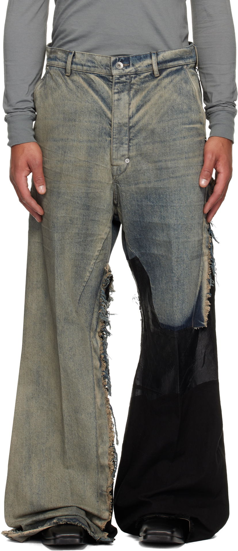 Дънки Rick Owens Concordians Joris Distressed Patchwork Wide-Leg Jeans Многоцветен | RR02E1308 DWG769