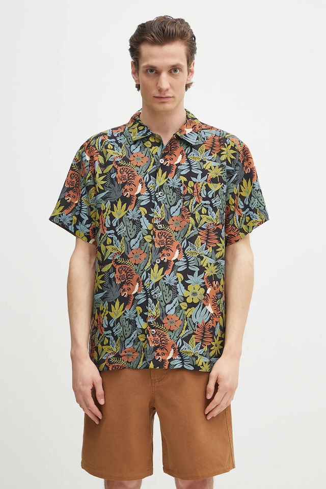 Chemisette Roy Tiger Print Relaxed Fit Short Sleeve Camp Collar Shirt