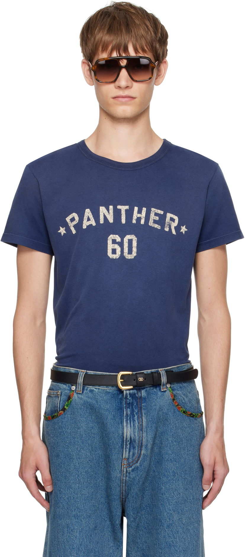 Тениска Valentino Valentino 'Chez Valentino' Panther 60 Graphic T-Shirt Синьо | 7V3MG17EAYD
