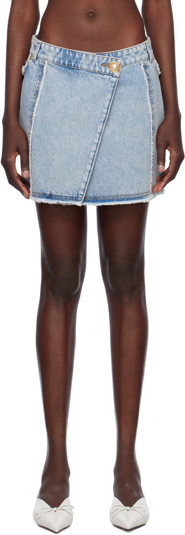 Пола Balmain Balmain Asymmetric Denim Miniskirt Синьо | EF0LA535DF75, 0