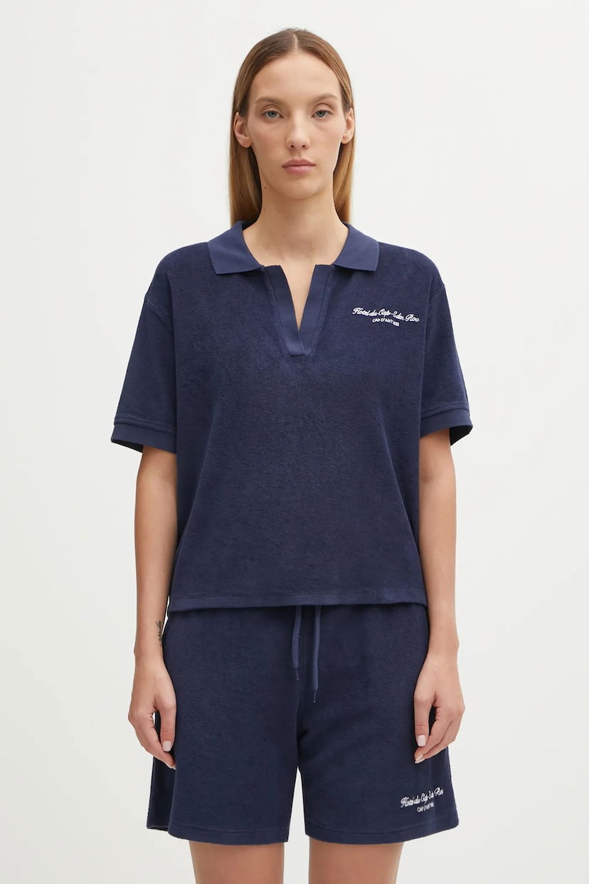 Поло тениска Sporty & Rich Eden Script Terry Polo Shirt Тъмно синьо | TO00160673BL106