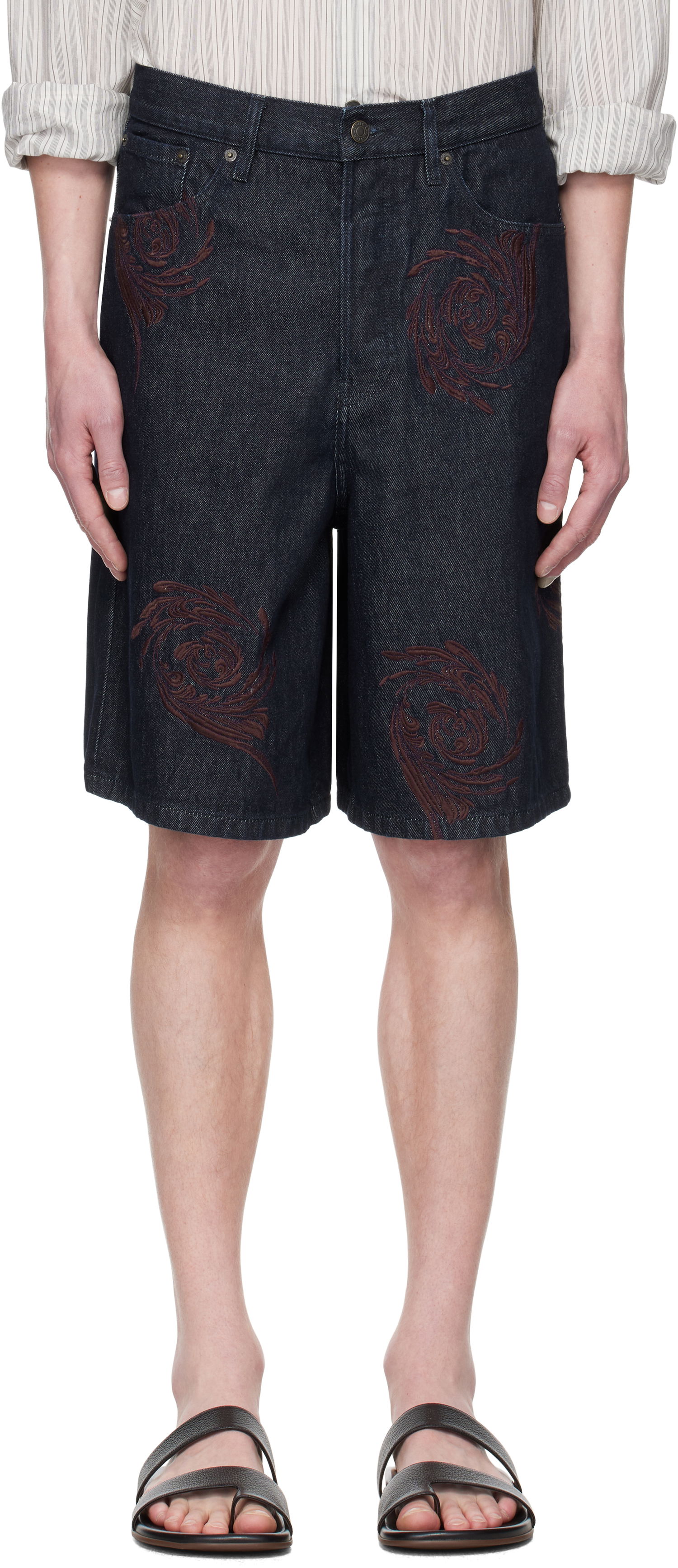 Къси панталони Dries Van Noten Dries Van Noten Embroidered Denim Shorts Синьо | 251-080918-1554, 0