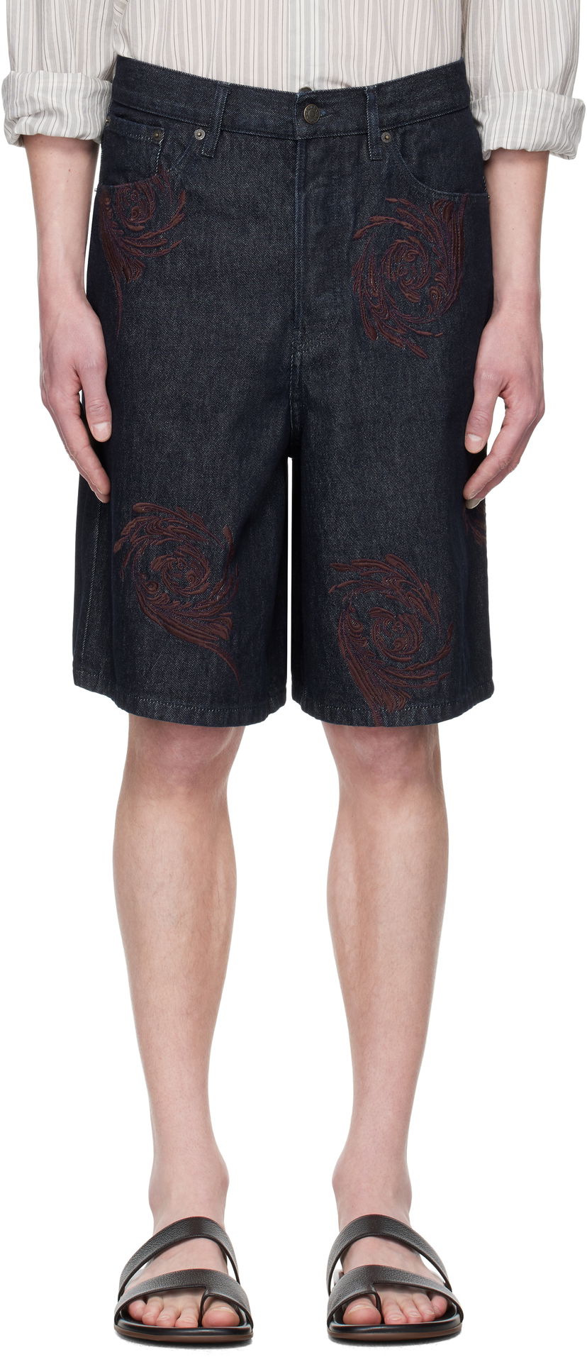 Къси панталони Dries Van Noten Dries Van Noten Embroidered Denim Shorts Синьо | 251-080918-1554