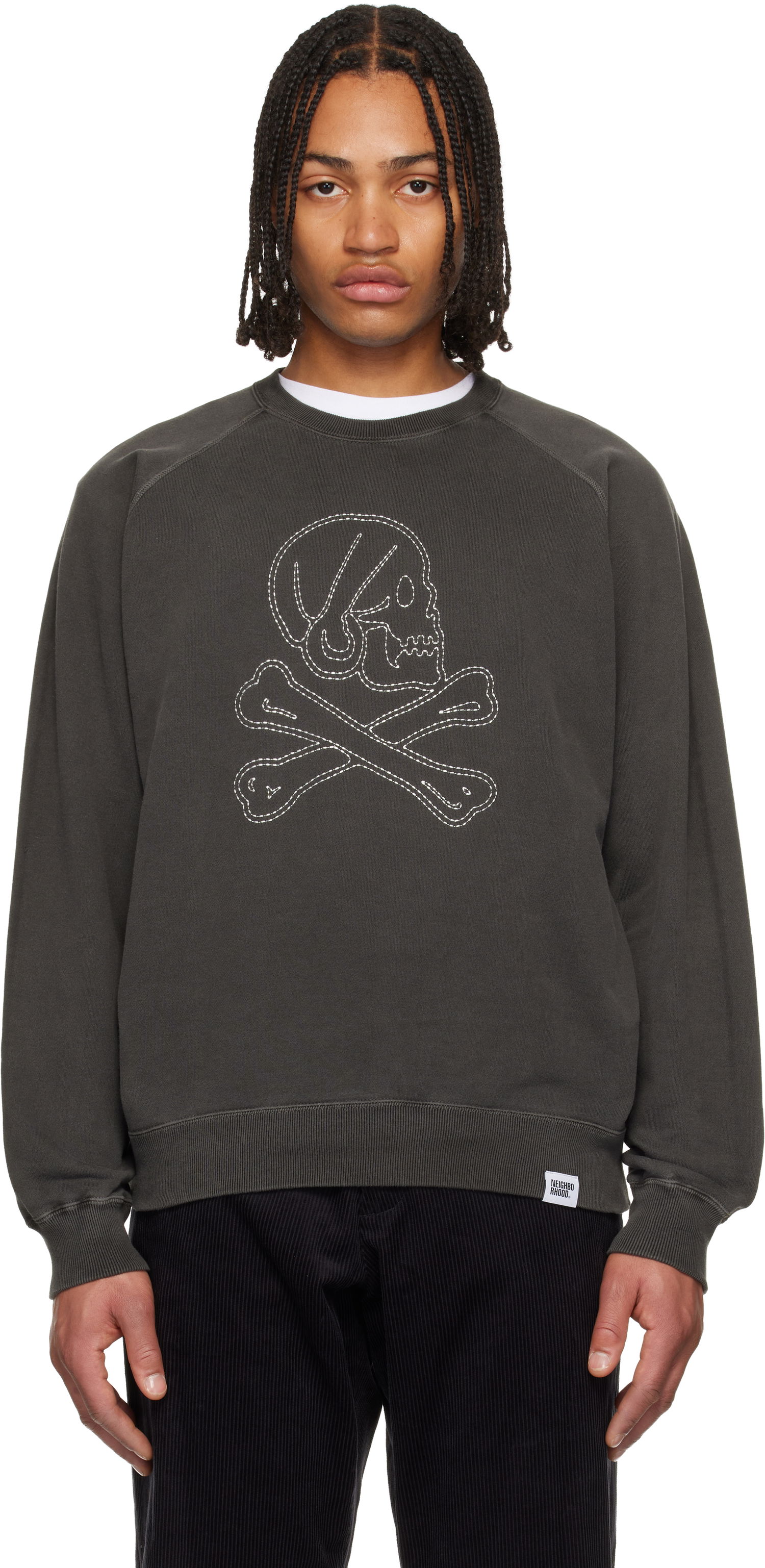 Суитчър Neighborhood Pigment Dyed Sweatshirt with Stitched Skull and Crossbones Сиво | 252FPNH-CSM04, 0