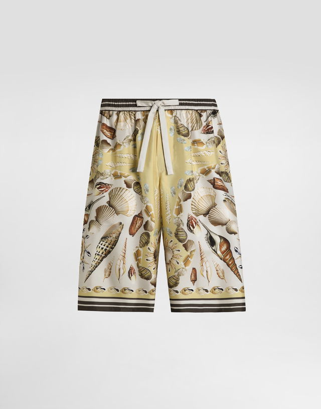 Printed Silk Twill Seashell Shorts