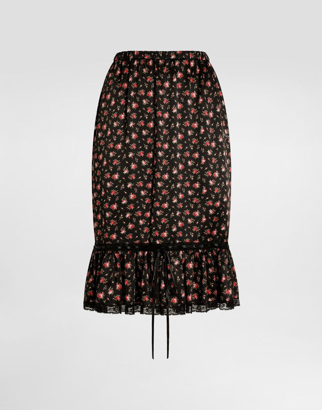 Small Rose-print Skirt with Elasticated Waist and Flounce