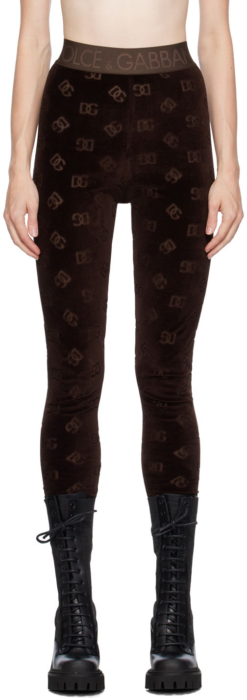 Клинове Dolce & Gabbana Brown Monogram Leggings Кафяво | FTCYWT FJ7DL