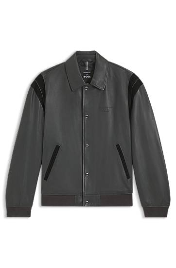 Яке BOSS Porsche x BOSS Leather Jacket with Contrast Details Сиво | 50543223, 0