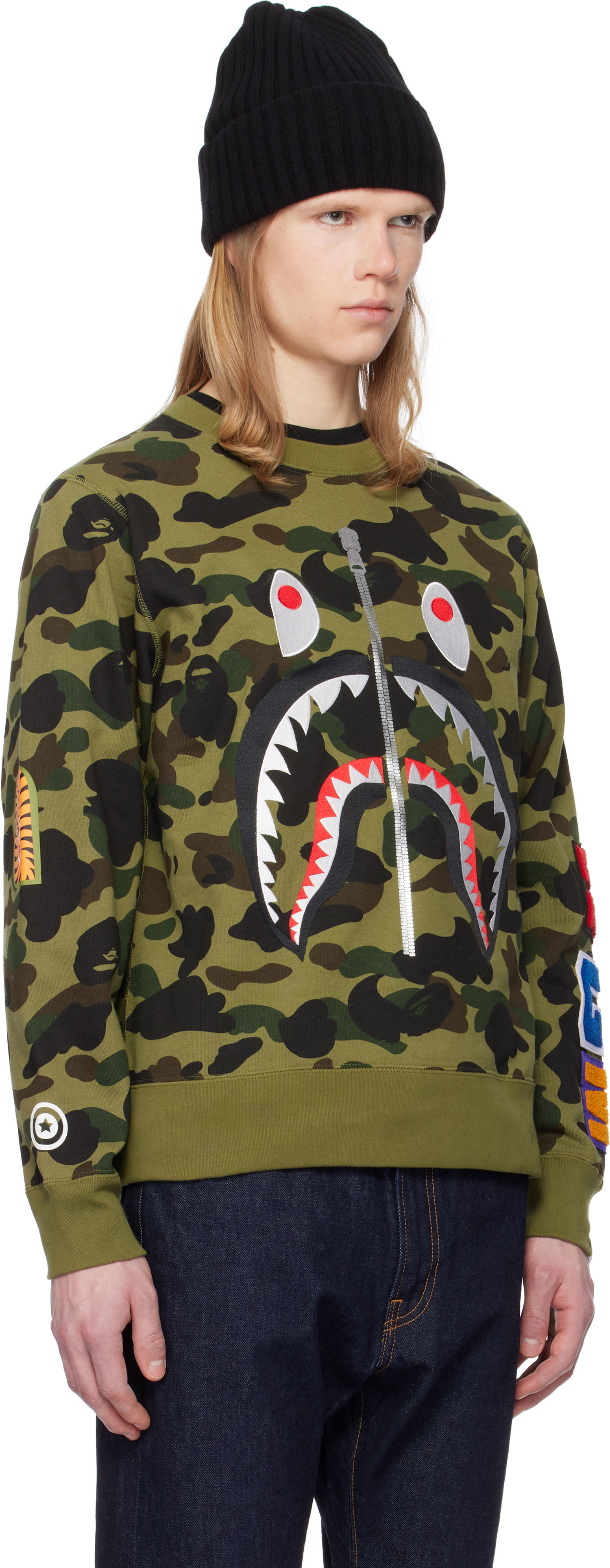 Суитчър BAPE A Bathing Ape 1st Camo Shark Crewneck Sweatshirt Зелено | 001SWK801010M, 1