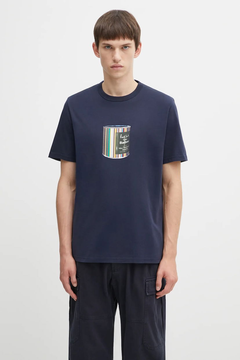 Тениска Barbour Printed Wax Can T-shirt Barbour x Paul Smith Тъмно синьо | MTS1526NY91