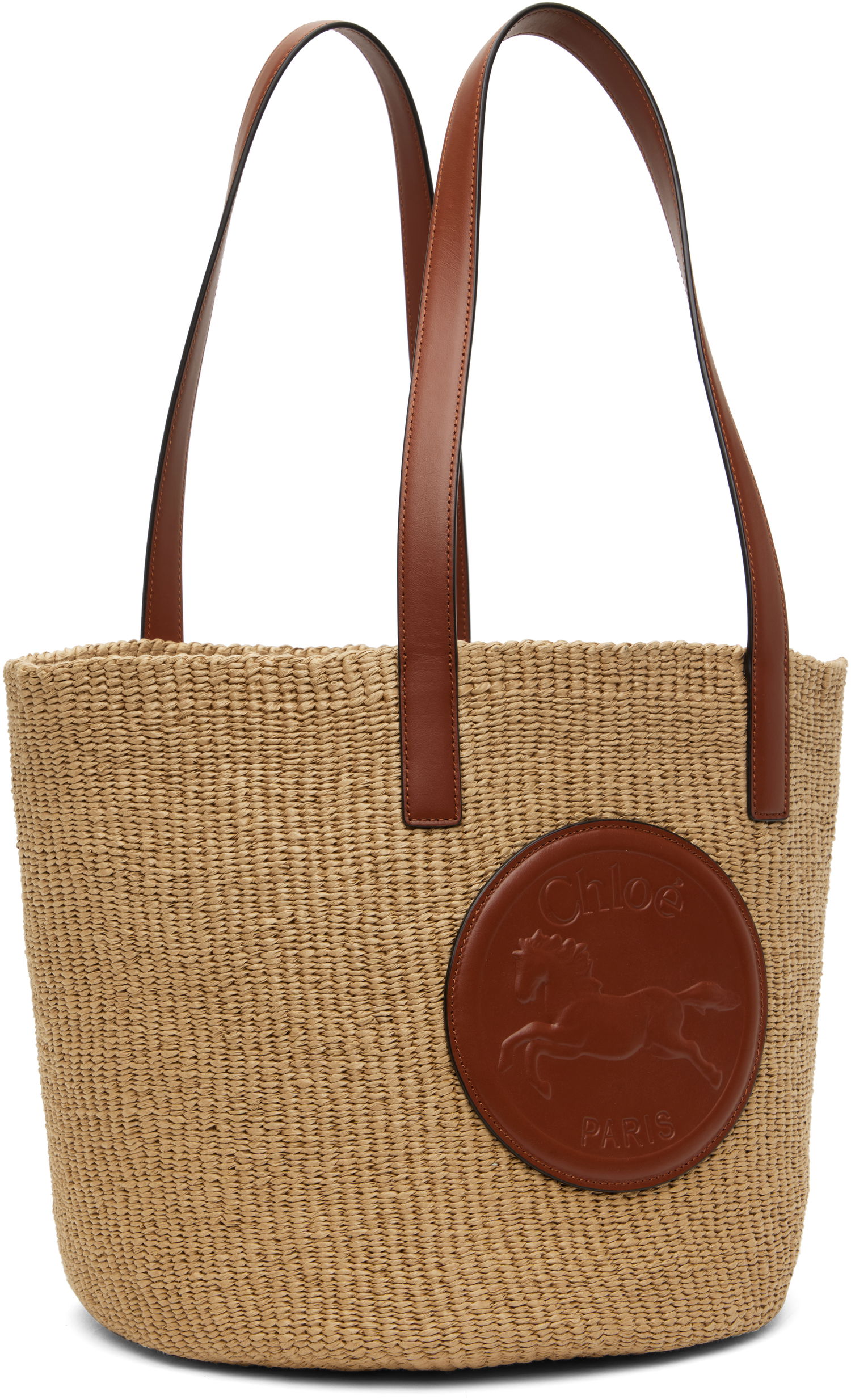 Голяма пазарска чанта CHLOÉ Chloe Horse Medal Basket Tote Бежово | CHC25SS591O82, 1