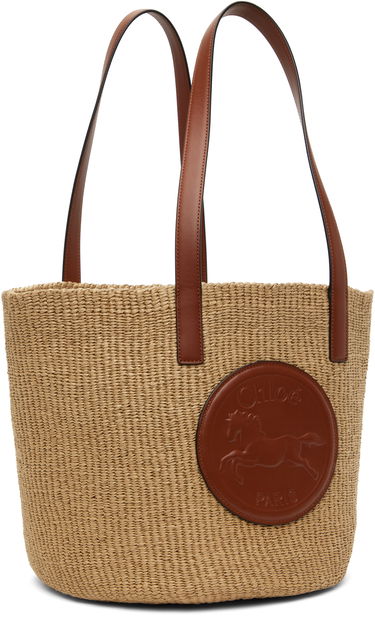 Голяма пазарска чанта CHLOÉ Chloe Horse Medal Basket Tote Бежово | CHC25SS591O82, 1