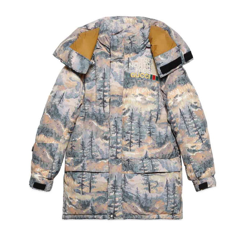 Пухо яке Gucci The North Face x Padded Jacket Forest Print Сиво | ‎663921 XAADD 3229