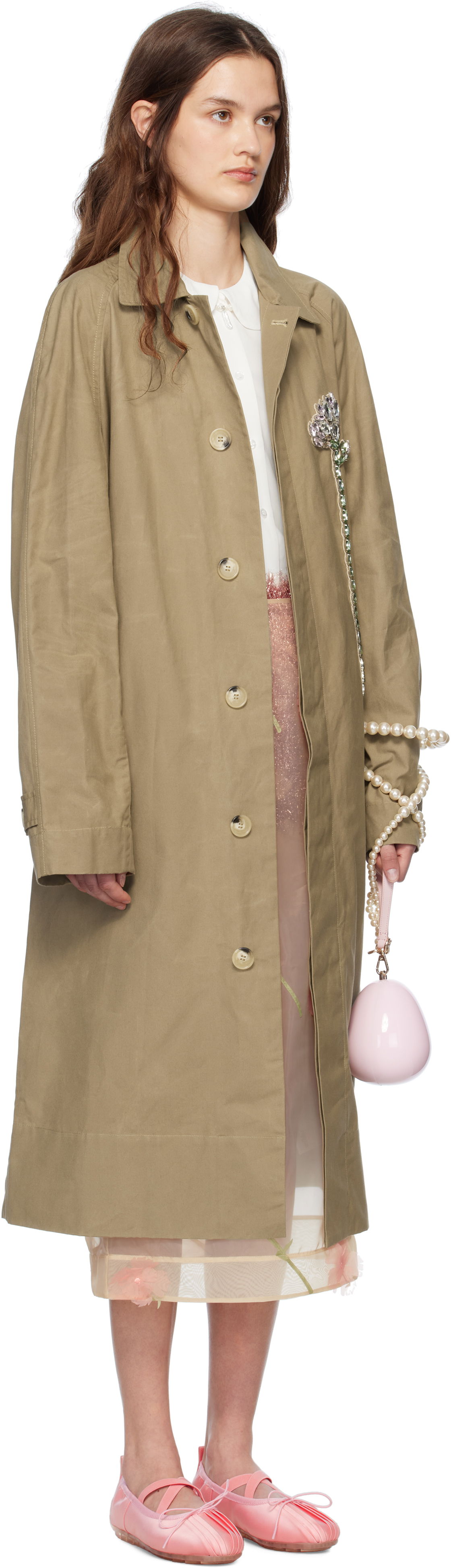 Тренчкот Simone Rocha Simone Rocha Embellished Carnation Car Coat Бежово | 2068DB-W 1247, 1