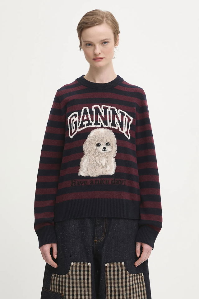 Graphic Wool Mix Poodle Stripe Sweater