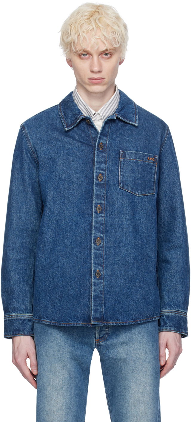 Риза A.P.C. Vittorio Brodée Poitrine Denim Shirt Синьо | COGWB-H02837