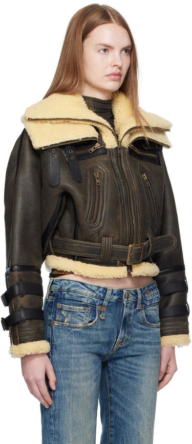 Яке бомбър R13 R13 Cropped Shearling Bomber Jacket Кафяво | R13WR423-R545A, 1