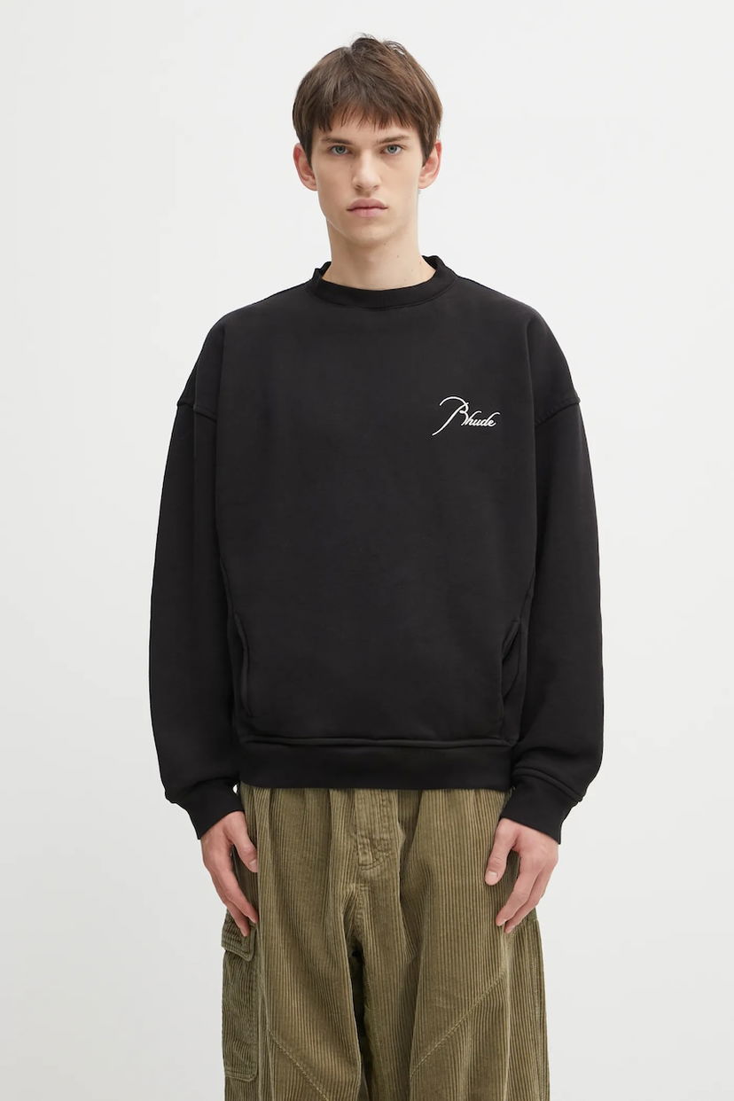 Суитчър Rhude Classique Crewneck Script Logo Sweatshirt Черно | RHFW25ST06012