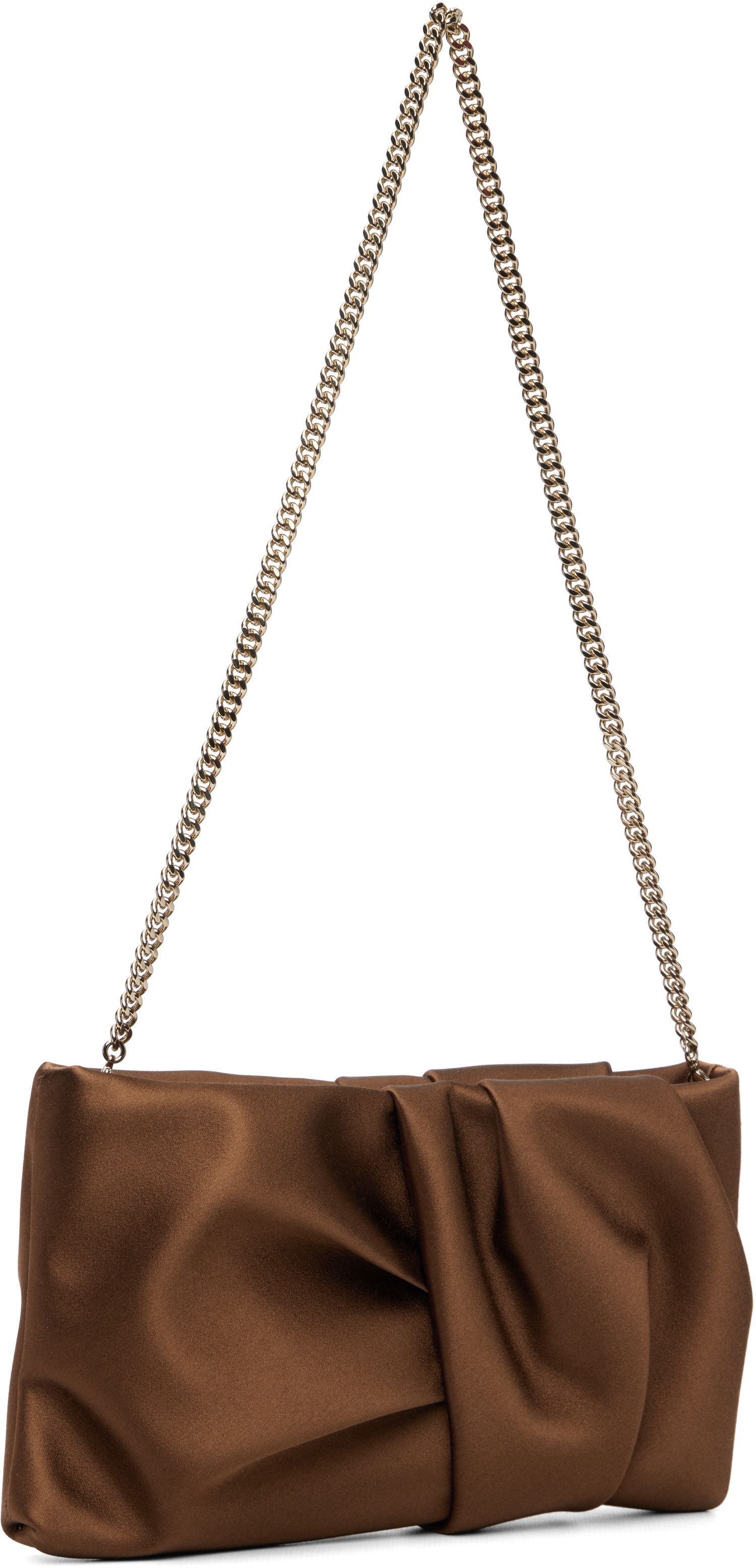 Дамска чанта Jimmy Choo Bonny Draped Satin Clutch Bag with Chain Strap Кафяво | BONNY CLUTCH, 1