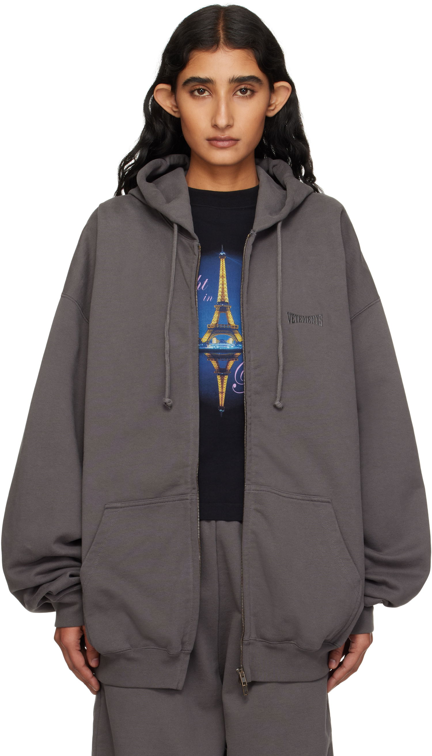 Суитчър VETEMENTS Vetements Oversized Zip-Up Hoodie Сиво | UH76ZU160M, 0