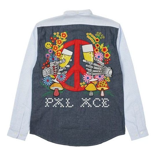 Риза Palace Palace Long Sleeve Shirt With Peace Sign Embroidery Синьо | P20SHT025, 0