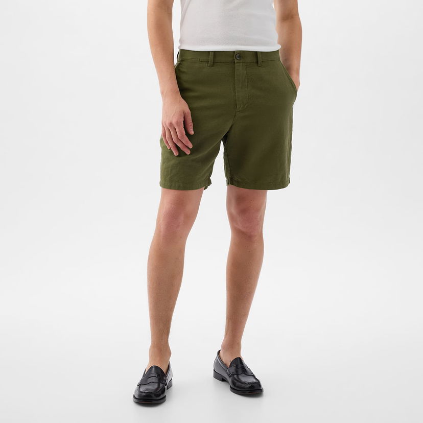 Къси панталони GAP Linen Fixed Waist Short Army Jacket Green Зелено | 870594-03