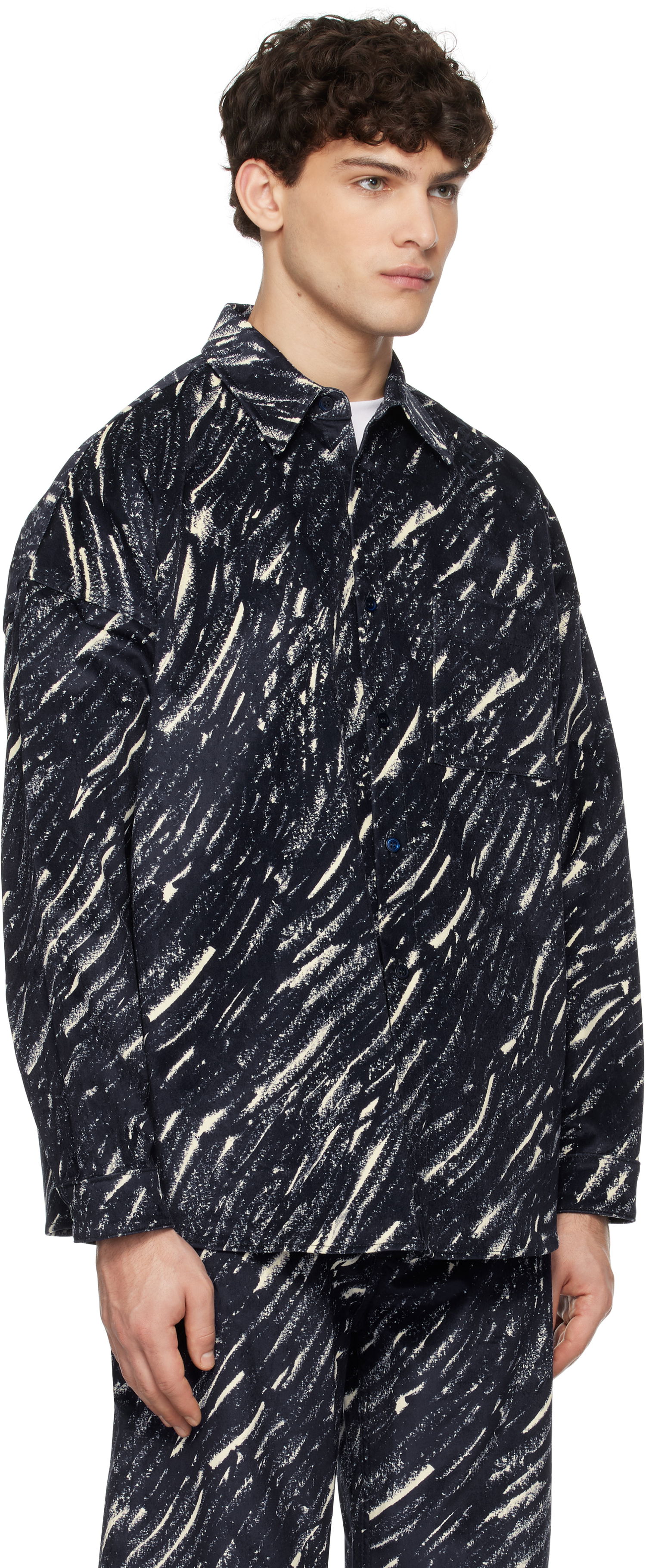 Риза Marni Marni Flocked Denim Oversized Shirt Тъмно синьо | CUJU0061S3 UTC432, 1