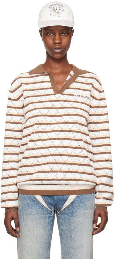 Поло тениска We11done Striped Long Sleeve Polo Бежово | WD-KT0-24-639-U-BR, 0