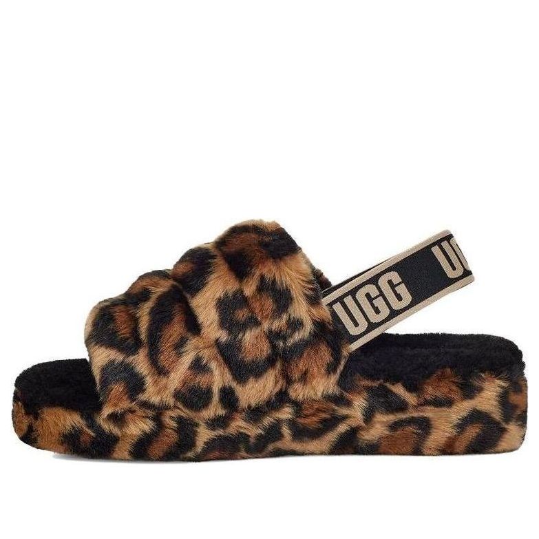 Кецове и обувки UGG UGG Fluff Yeah Leopard Print Slingback Slippers Кафяво | 1130883-NAT