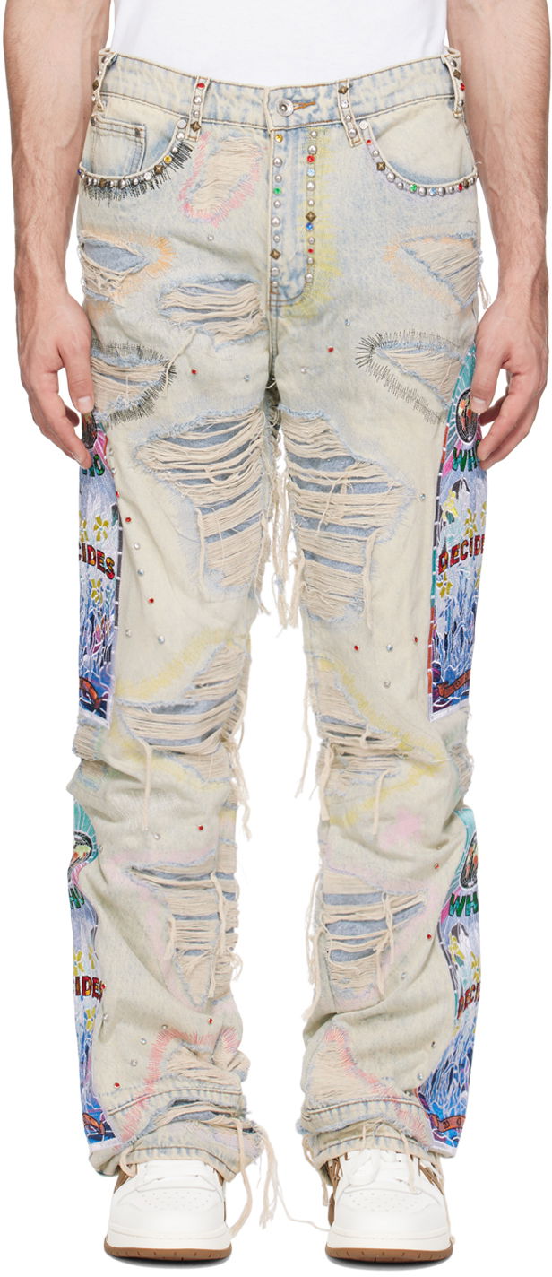 Дънки Who Decides War Who Decides War Distressed Studded Embroidered Patched Jeans Многоцветен | 1120970008SS24, 0