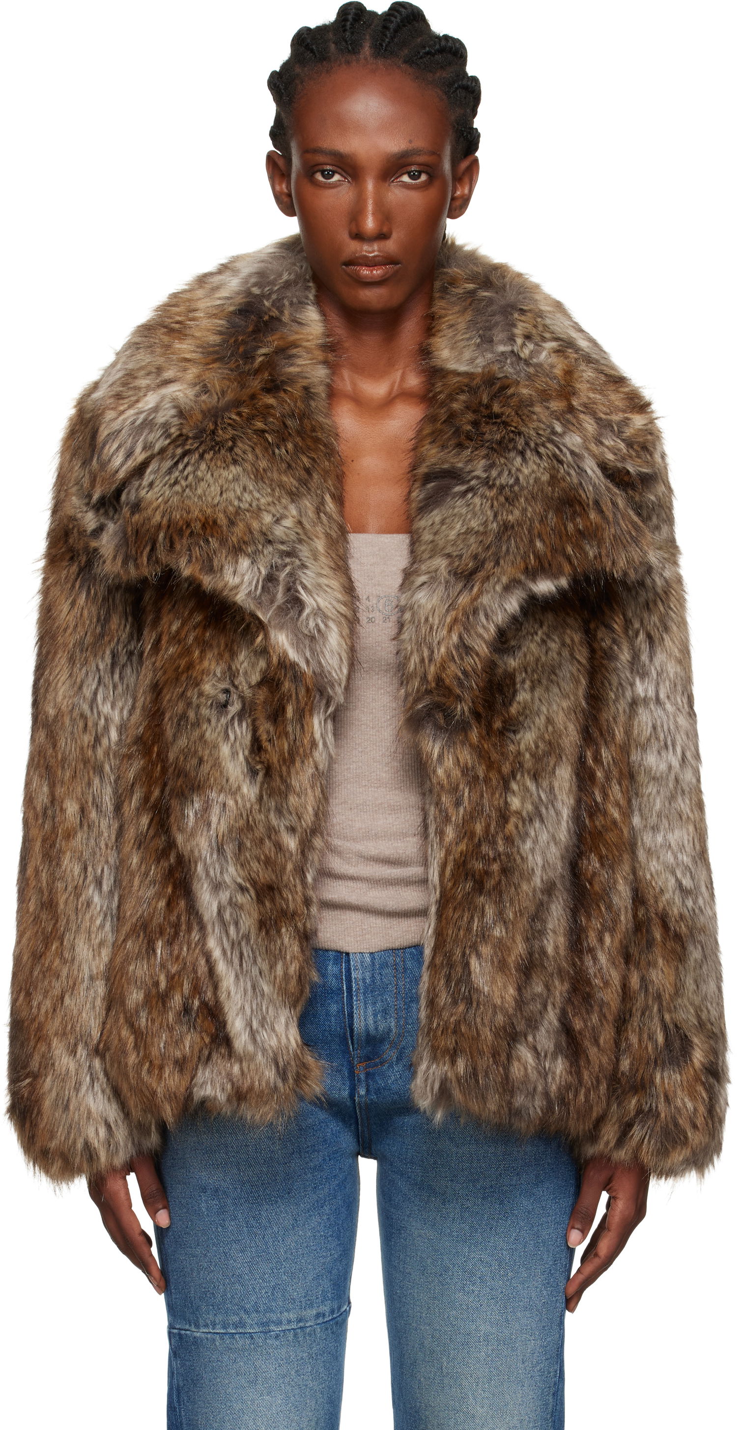 Яке Maison Margiela MM6 Maison Margiela Hook-Eye Faux-Fur Jacket Кафяво | S52AM0326 M35464, 0