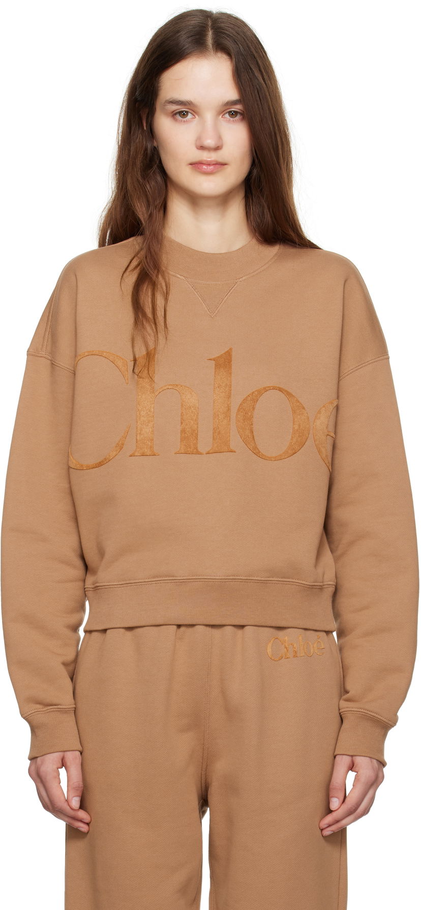 Суитчър CHLOÉ Generous Sweatshirt Crewneck Кафяво | CH24WJH05191