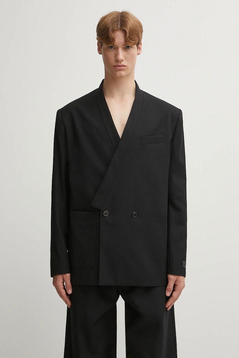 Яке KENZO Wool Weave Kimono Tailored Double-Breasted Blazer Черно | FF65VE1309ID