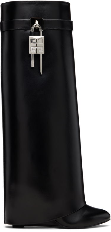 Кецове и обувки Givenchy Shark Lock Tall Leather Wedge Boots Черно | BE702NE1NG001, 0