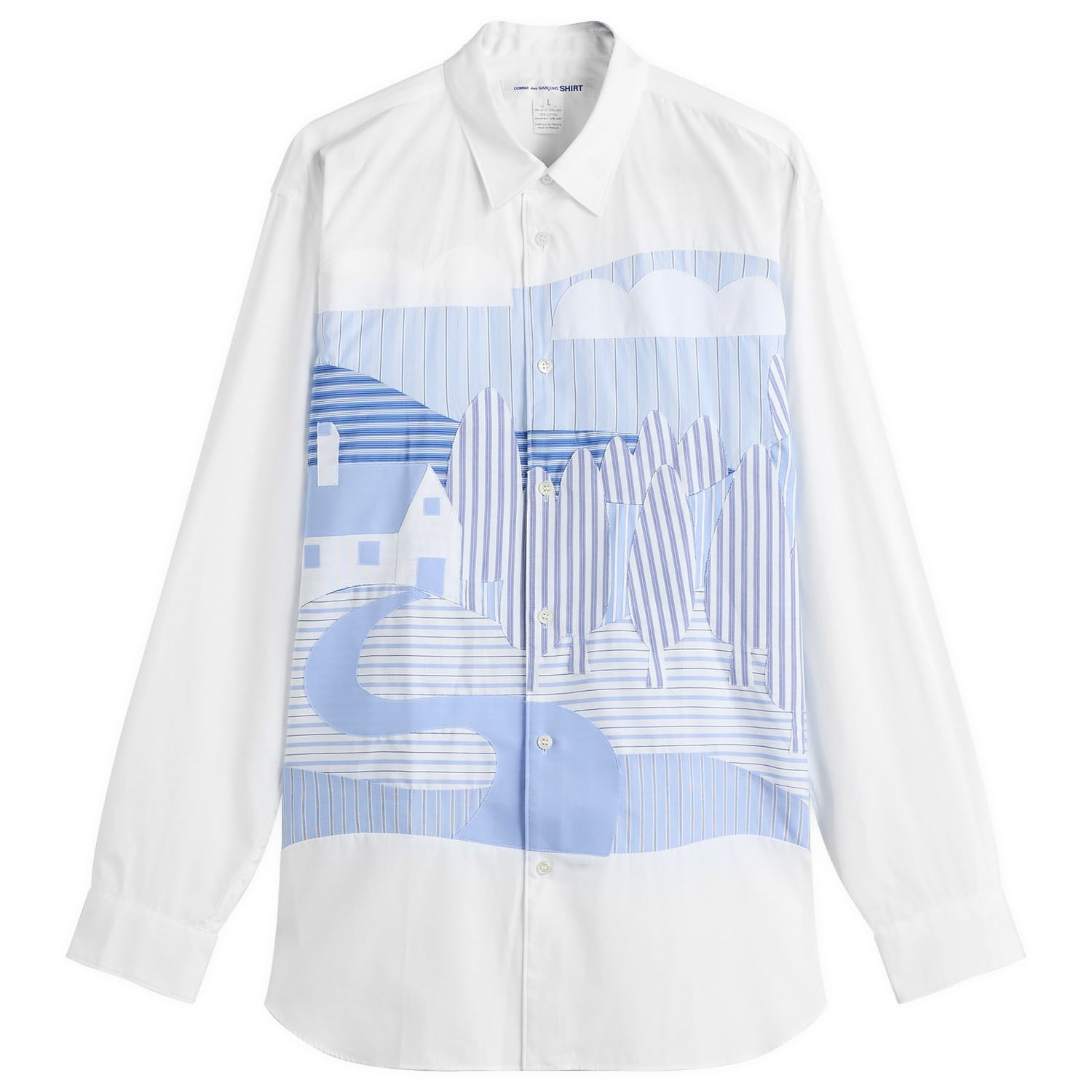 Риза Comme des Garçons Men's YD Stripe Patchwork Shirt, Size Large Бяло | FP-B049-051-1, 0